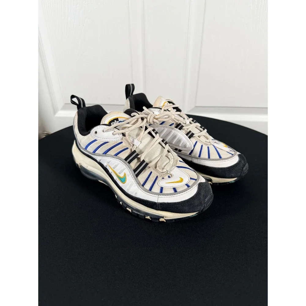 Nike Air Max 98 GS Kids White Deep Royal Blue Yellow CJ7393-100 Size 5.5Y